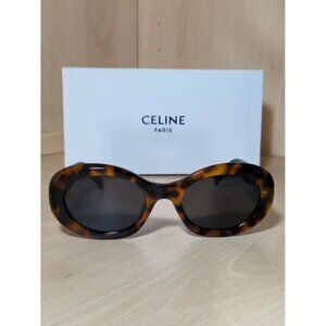 Celine Women CL40194U Triomphe Oval Sunglasses Brown Frame / Gray Lens